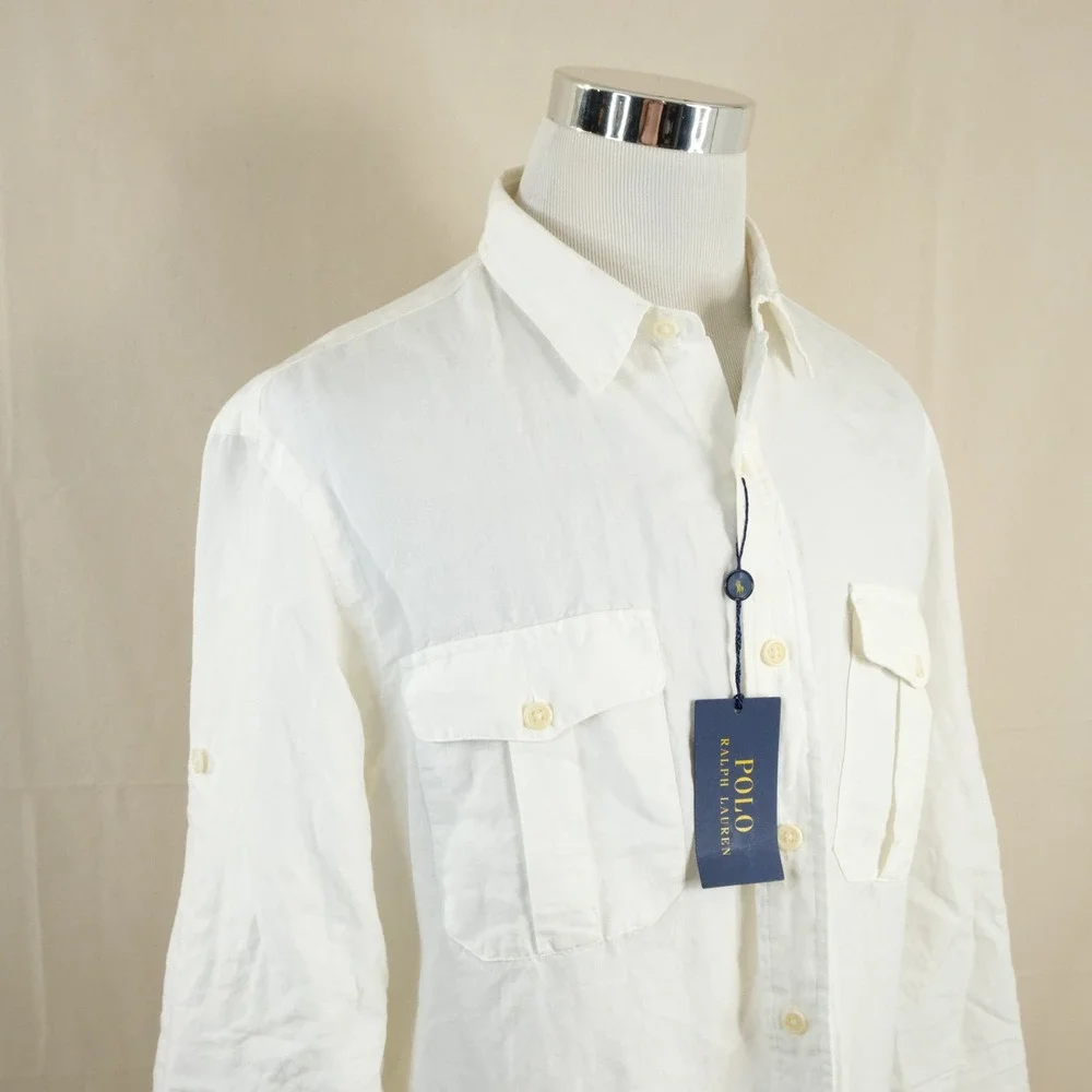 NEW Polo Ralph Lauren XL Linen Silk Blend Shirt All White Button Front Mens